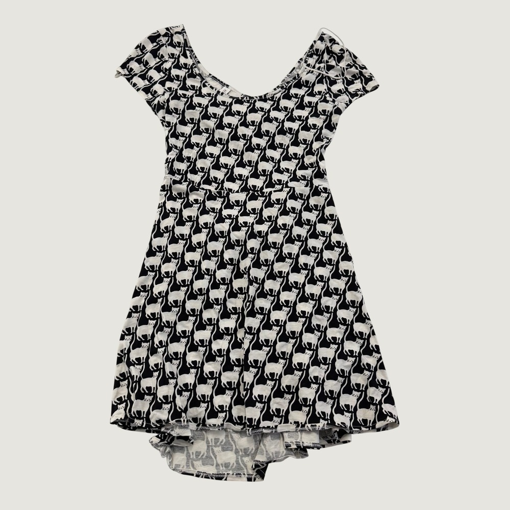 Aeropostale Dress Womens Large Black White Cat Print Fit Flare Cutout Back Mini